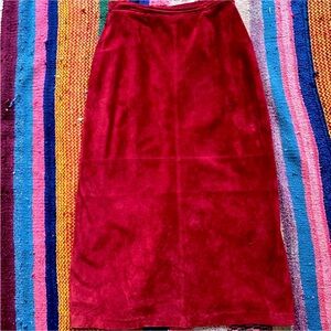 Vintage Cherry red suede genuine Leather low rise Maxi Skirt